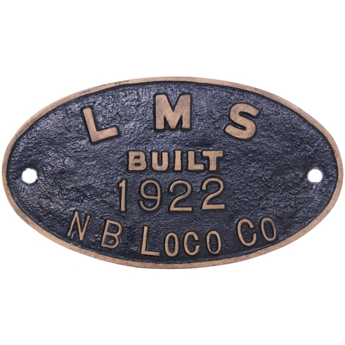 315 - A worksplate, LMS, BUILT 1922, NB LOCO Co. Locos built by the North British Locomotive Co for the Ca... 