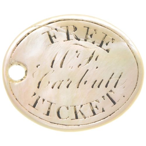 327 - An LNWR free ticket, Mr F Garbutt, mother of pearl, 2⅛