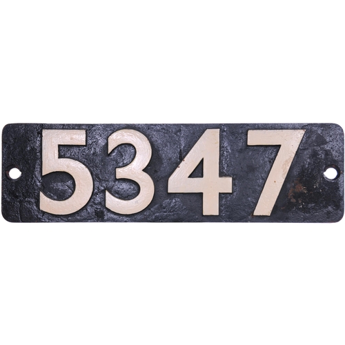 328 - A smokebox numberplate, 5347, from a GWR 43XX Class 2-6-0 built at Swindon in March 1918. A long tim... 