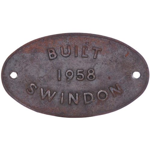 334 - A worksplate, BUILT 1958, SWINDON, from a BR Standard Class 9F 2-10-0 No 92202 allocated new to Donc... 