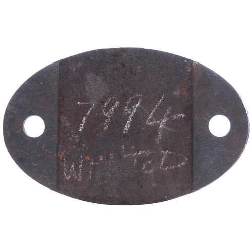 349 - A shedplate 18C Hasland (1948-September 1963), accompanied by BR paperwork confirming that this plat... 