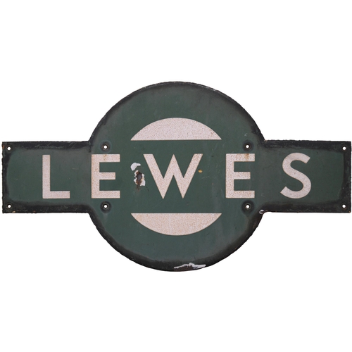 353 - A Southern Railway target sign, LEWES, from the junction station on the main line to Eastbourne and ... 