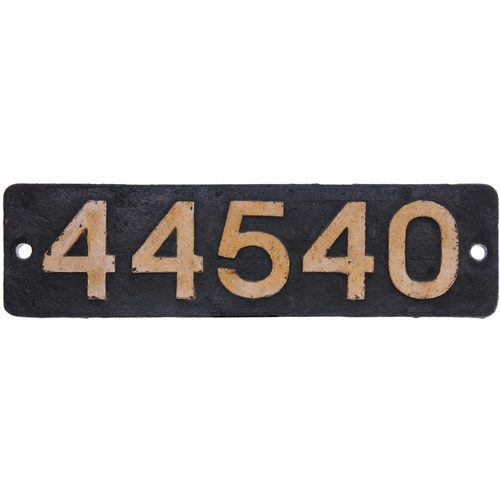 356 - A smokebox numberplate, 44540, from a LMS Class 4F 0-6-0 built at Crewe in 1928. It spent most of it... 