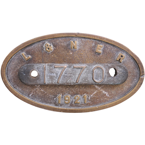 361 - A worksplate, L&NER, 1770, 1921 and earlier number 4680 erased but still legible, from a Great North... 