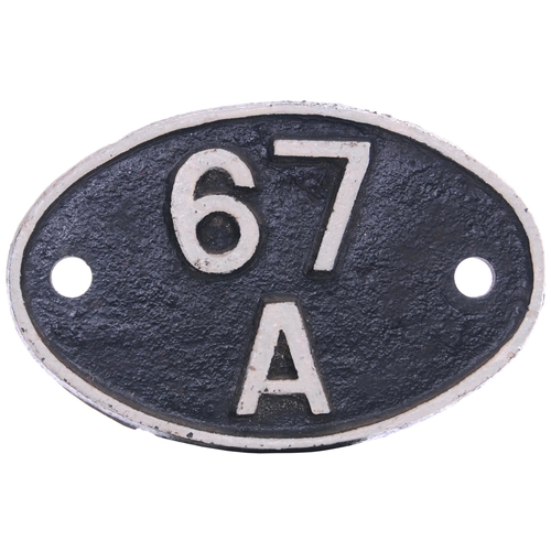 A shedplate, 67A, Corkerhill (1948-May 1973). The front repainted. (Postage Band: B)