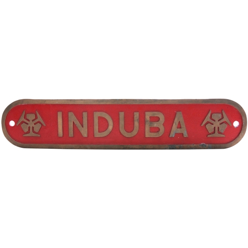 372 - A locomotive nameplate, INDUBA, and cabside numberplate, NATIONAL RAILWAYS OF ZIMBABWE 20, 731, from... 