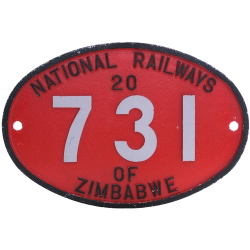 372 - A locomotive nameplate, INDUBA, and cabside numberplate, NATIONAL RAILWAYS OF ZIMBABWE 20, 731, from... 