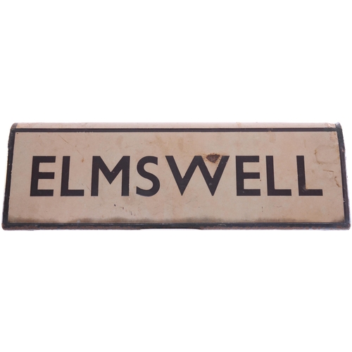 377 - An LNER lamp tablet, ELMSWELL, from the Ipswich to Bury St Edmunds route. Enamel, double sided, 16