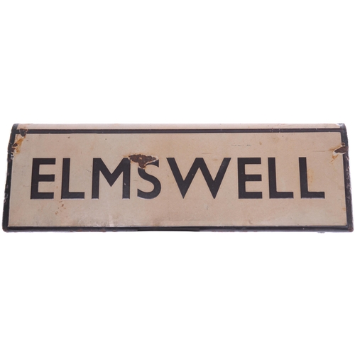 377 - An LNER lamp tablet, ELMSWELL, from the Ipswich to Bury St Edmunds route. Enamel, double sided, 16