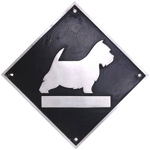 382 - A depot plaque, EASTFIELD, featuring a west highland terrier, cast aluminium, 17¾