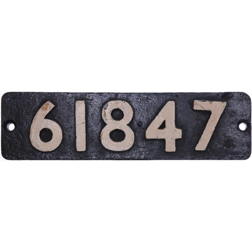 388 - A smokebox numberplate, 61847, from a LNER K3 Class 4-6-0 No 158, built at Darlington entering traff... 