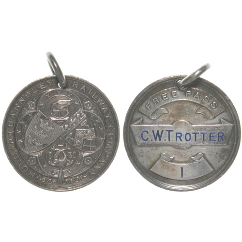 412 - A Hull and Barnsley Railway director's pass, C W Trotter, with full coat of arms, silver, 1⅛