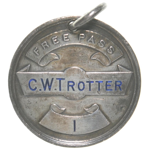 412 - A Hull and Barnsley Railway director's pass, C W Trotter, with full coat of arms, silver, 1⅛