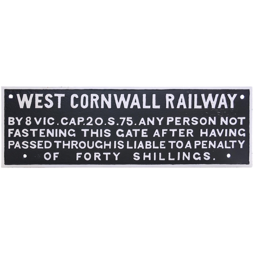 414 - A West Cornwall Railway gate notice, from the company's lines west of Truro to Penzance. Cast iron, ... 