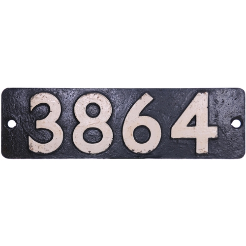 421 - A smokebox numberplate, 3864, from a GWR 2884 Class 2-8-0 bult at Swindon in November 1942. One of o... 