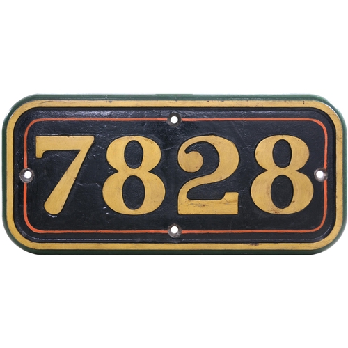 429 - A GWR pattern BR(W) cabside numberplate, 7828, from a 7800 Manor class 4-6-0 ODNEY MANOR, cast iron,... 