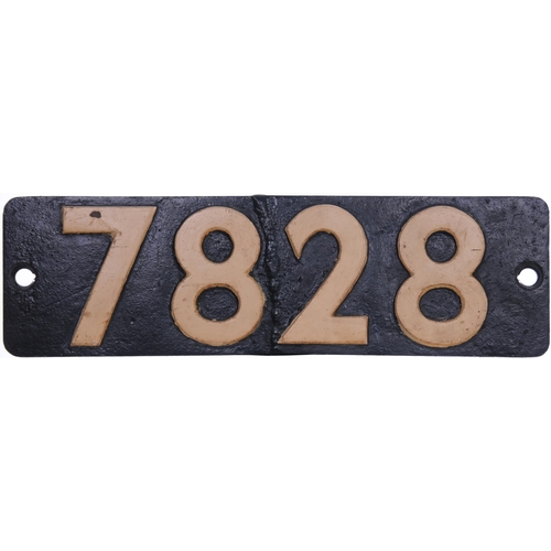 430 - A smokebox numberplate, 7828, from a (GWR) 7800 Manor Class 4-6-0 ODNEY MANOR. The front repainted, ... 