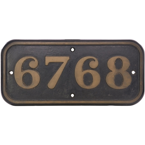 437 - A (GWR) cabside numberplate, 6768, from a 8750 Class 0-6-0PT built at Swindon and allocated new to D... 