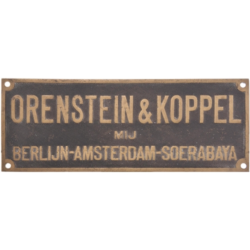 438 - An agents plate, ORENSTEIN & KOPPEL/BERLIJN-AMSTERDAM-SOERABAYA. These plates were fitted when built... 