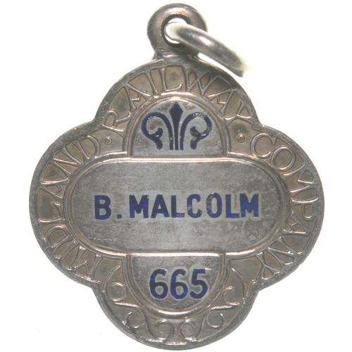 53 - A Midland Railway director's pass, B Malcolm, featuring coat of arms and wyvern, silver, 1