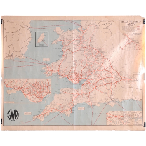 62 - A GWR quad royal poster featuring the company's classic 1930s route map depicting the GWR system at ... 