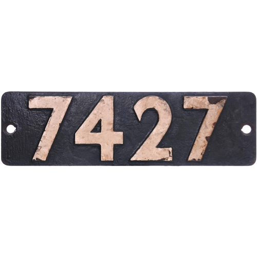 69 - A smokebox numberplate, 7427, from a GWR 7400 Class 0-6-0PT built at Swindon in June 1937. It spent ... 