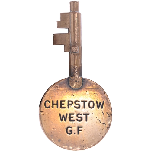 92 - A ground frame release key, CHEPSTOW WEST G.F, (brass), from the Gloucester to Severn Tunnel Junctio... 