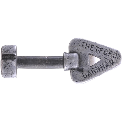 96 - A single line key token, THETFORD-BARNHAM, (alloy), from the Thetford to Bury St Edmunds route which... 