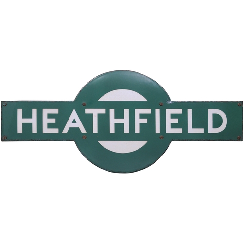 98 - A Southern Railway target sign, HEATHFIELD, from the Cuckoo Line between Eridge and Polegate. The st... 