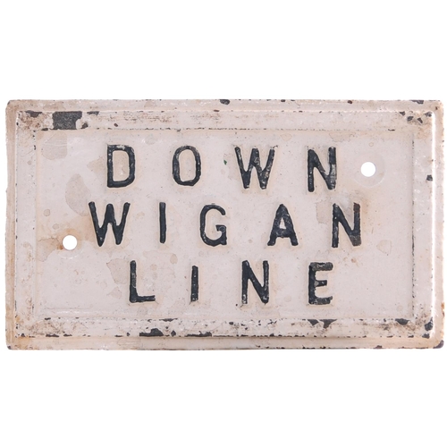 1002 - L&YR lever backplate, DOWN WIGAN LINE, cast iron, 5½