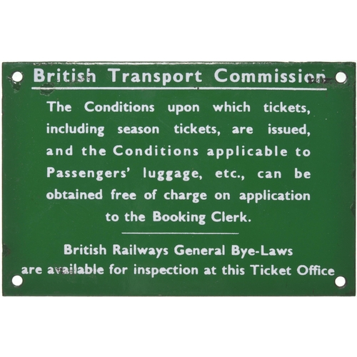 1009 - BTC Ticket Conditions notice, dark green, enamel, 6