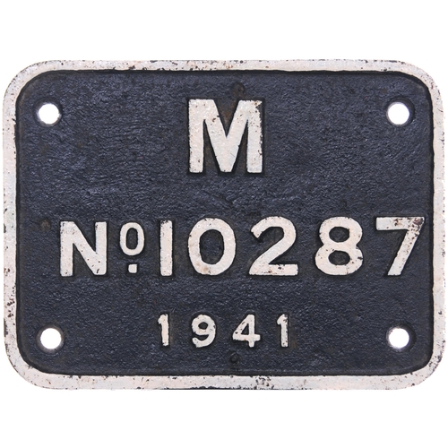 1010 - Tenderplate, M, No 10287, 1941, from a 4000 gallon tender, one of a group of tenders returned to the... 