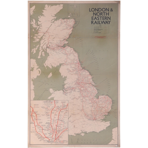 1012 - LNER double royal poster, GENERAL SYSTEM MAP MARCH 1935, with London area enlargement, rolled with f... 