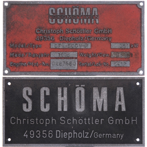 1025 - Worksplate, SCHOMA 5412, 1966, together with a second plate, from an LT battery locomotive used on e... 