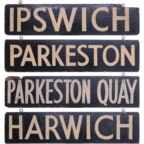 1027 - Liverpool Street departure indicator plates, HARWICH, IPSWICH, PARKESTON QUAY, PARKESTON, painted wo... 