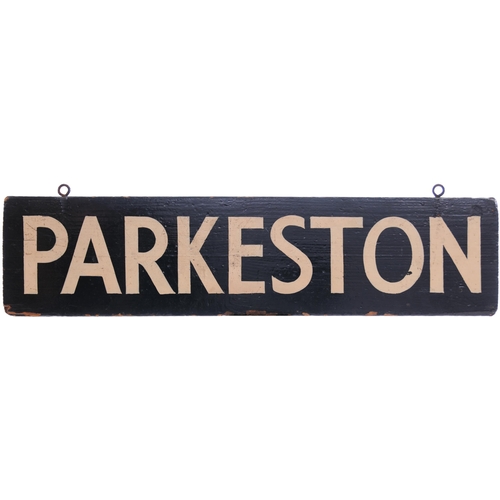 1027 - Liverpool Street departure indicator plates, HARWICH, IPSWICH, PARKESTON QUAY, PARKESTON, painted wo... 