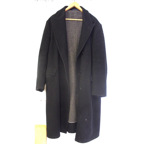 103 - BR heavy woollen 3/4 lined overcoat double breasted with plastic buttons, large size approx. 46