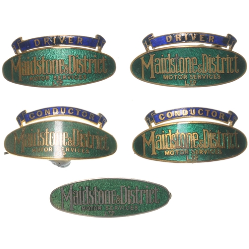 1084 - Maidstone and District bus cap badges, bras, DRIVER (x2), restoration to blue enamel, CONDUCTOR (x2)... 