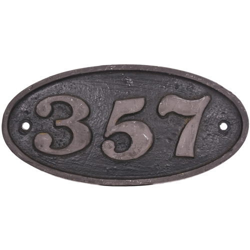 1085 - Loco numberplate, 357, grey metal alloy, 12¼