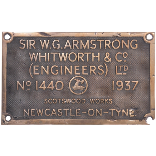 1089 - Worksplate, ARMSTRONG WHITWORTH, 1440, 1937, from a LMS Class 5 4-6-0 (4)5385, withdrawn from Spring... 