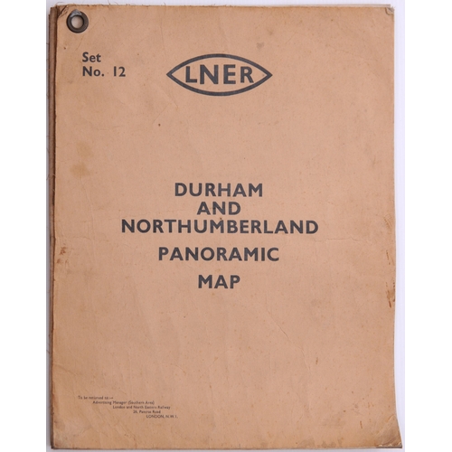 1094 - LNER quad royal poster, DURHAM & NORTHUMBERLAND PANORAMIC MAP, mounted on linen by the LNER, with ti... 