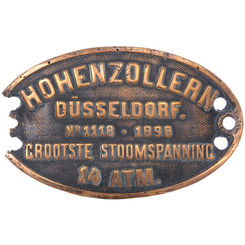 1100 - Worksplate, HOHENZOLLERN 1118, 1898, from a 3ft 6ins gauge 0-4-0 tram loco new to Kediri Stoom Tram ... 