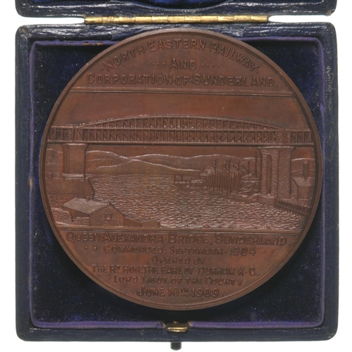 1105 - NER medallion, OPENING OF QUEEN ALEXANDRA BRIDGE SUNDERLAND 1909, depicts the bridge and coat of arm... 