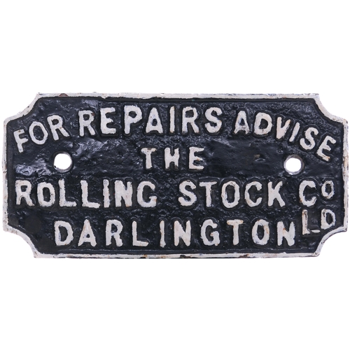 1122 - Wagonplate, FOR REPAIRS ADVISE THE ROLLING STOCK CO LD, DARLINGTON, cast iron, 8