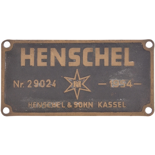 1124 - Worksplate, HENSCHEL, KASSEL, 29024, 1954, from an India Railways Class WG 2-8-2 No 8880, cast brass... 