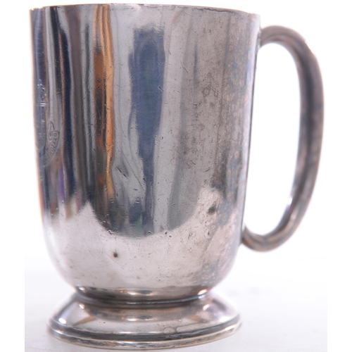 1131 - GWR Hotels half pint tankard, by Walker and Hall, coat of arms pattern, silver plate, top rim slight... 