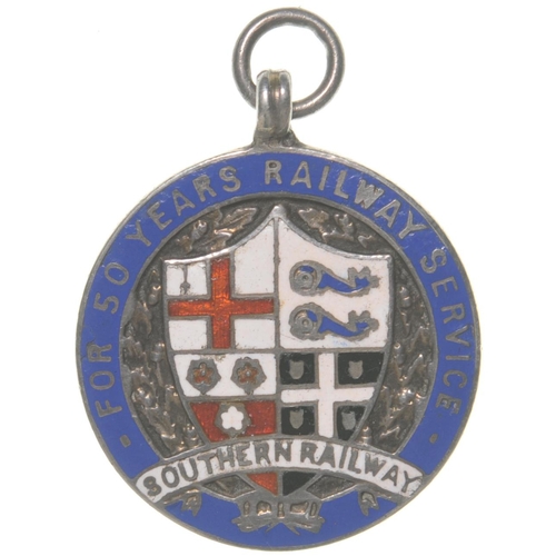 1132 - SR 50 YEARS SERVICE silver medallion, H W DANIELS 1894-1944, with coloured enamel, 1…›