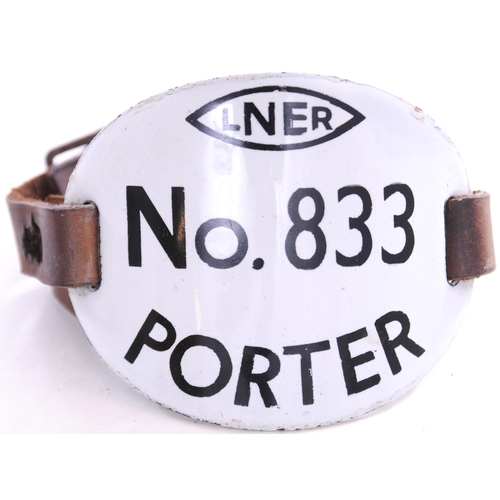 1135 - Armbands, LNER, FIRE BRIGADE, FIREMAN, + LNER PORTER No 833, enamel. (2)