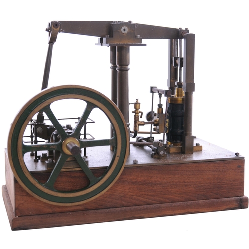 1145 - Live steam beam engine, mounted on wooden base, parts move freely, length 13