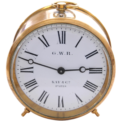 1148 - GWR drum clock, KAY & Co PARIS, the face excellent, matching numbers, movement requires attention to... 